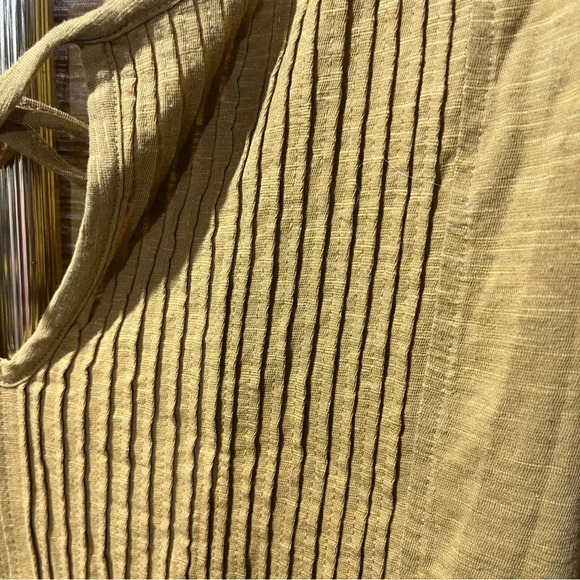 PrAna ~ Mustard Yellow Organic Cotton Blend Top with Tie and Pleating Stitching - Picture 7 of 9